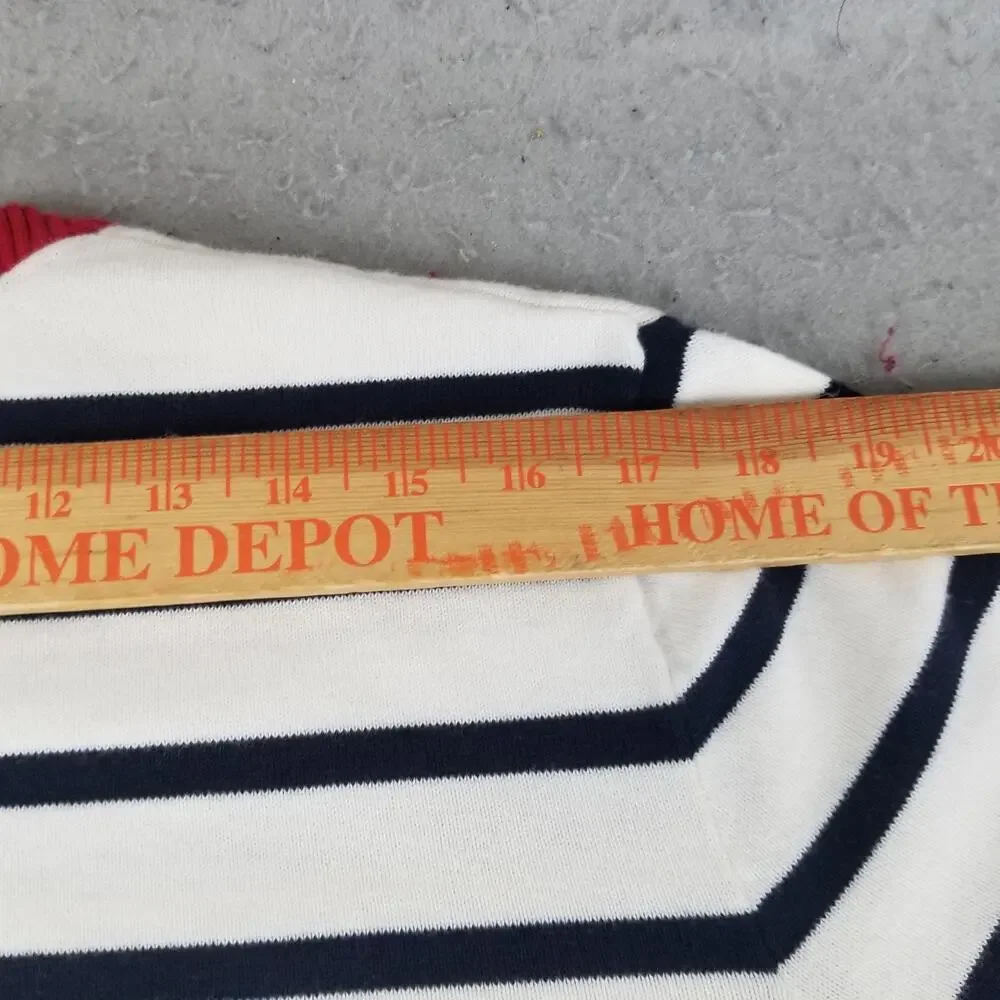 Tommy Hilfiger Sweater Mens Large White Navy‎ Red Striped Crewneck Cotton Knit